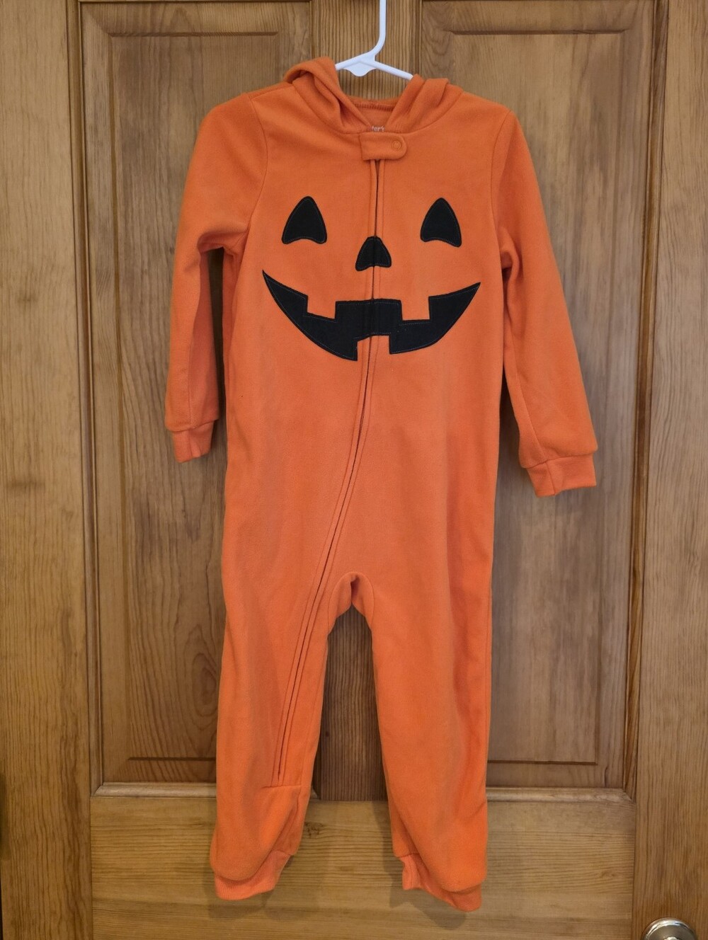 Carter's Halloween Jack-O-Lantern Pumpkin Hooded Zip-Up Jumpsuit Orange Size 4T